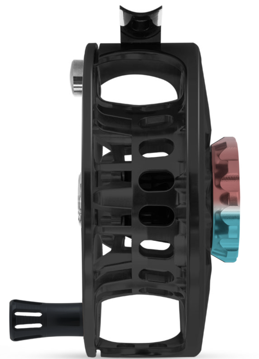 Abel SDF 4/5 Ported Fly Reel - Black w/ Rainbow Trout Drag Knob and Black Handle image 1