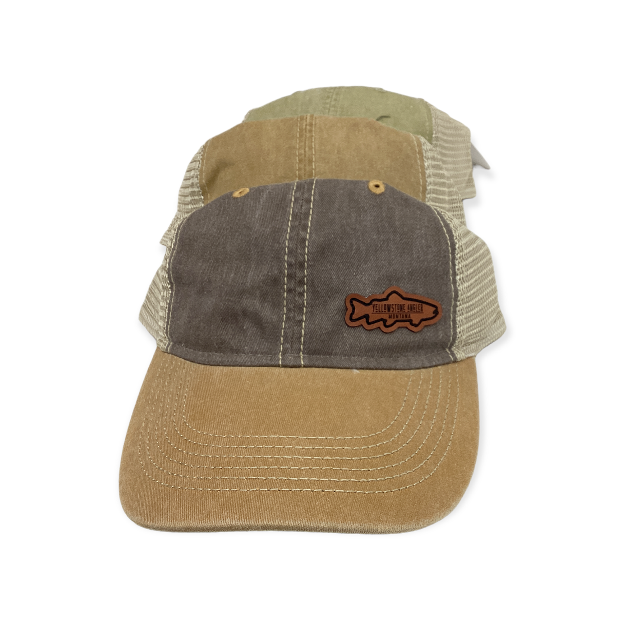 Yellowstone Angler Leather Trout Patch Trucker Hat image 0