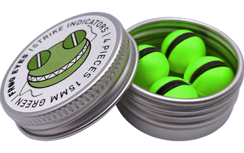 FROG EYES STRIKE INDICATORS 15MM RED OR GREEN TIN OF 4 image 0