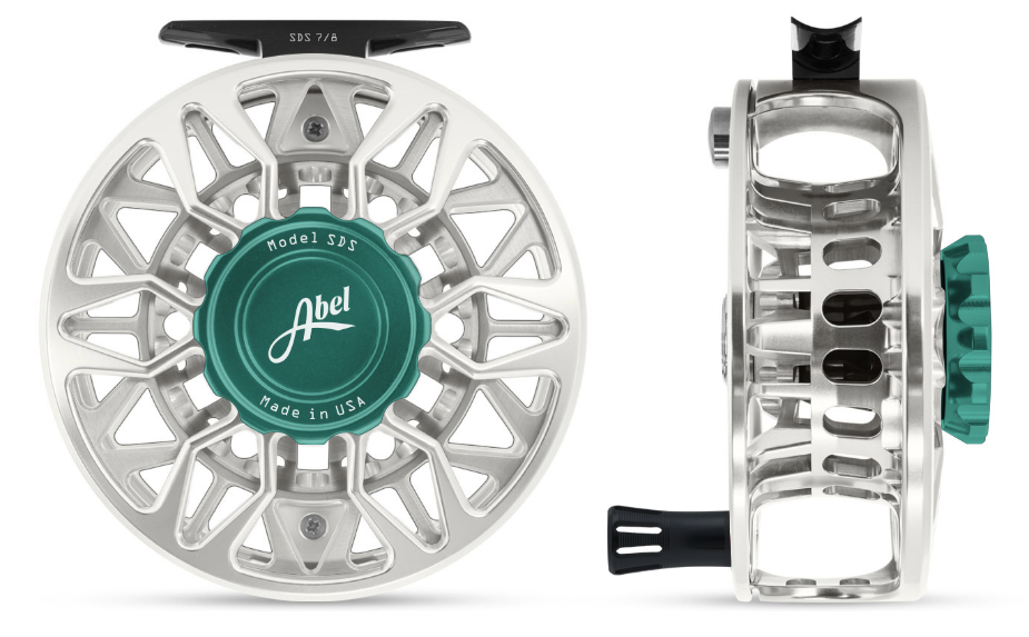 Abel SDS Reel - 7/8 Ported-Platinum- Teal Drag Knob w/ Black Handle