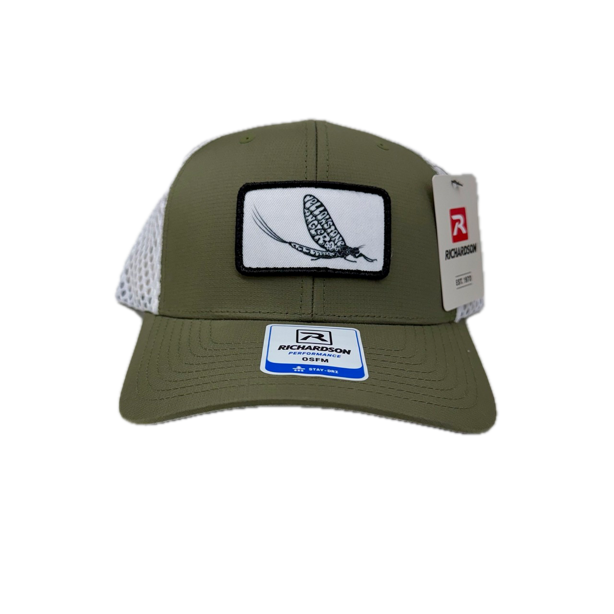 Yellowstone Angler Mayfly Logo Hat - Olive/White Performance Mesh
