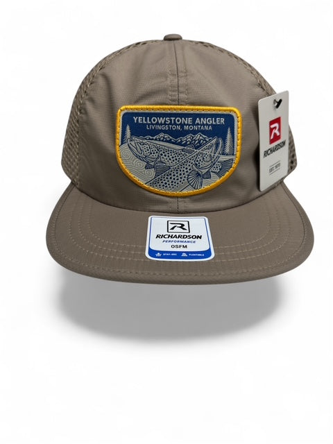 Yellowstone Angler Casey Underwood Dbl. Brown Trout Logo Hat - Performance Mesh Khaki