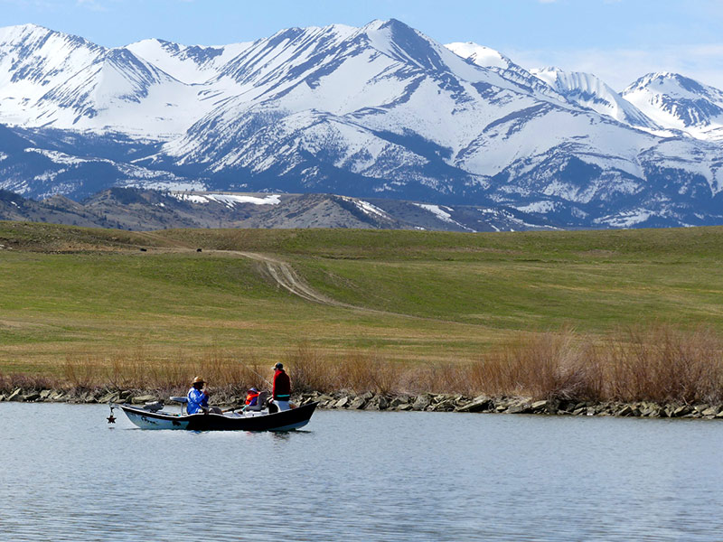 Boat fishing on Montana lake