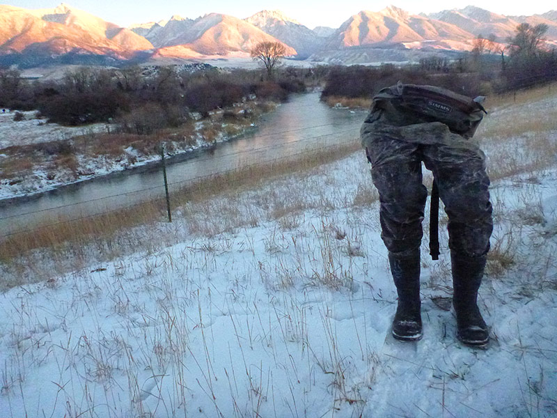 Frozen fishing waders